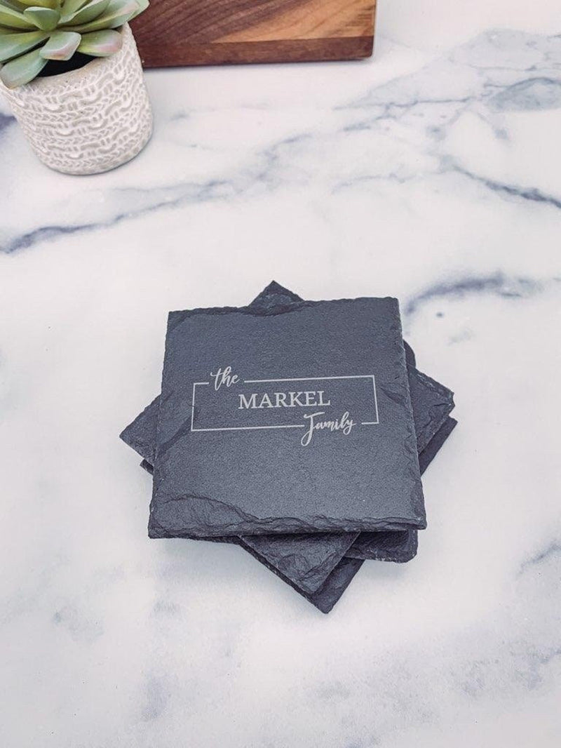 Set of 4 Personalized Family Square Slate Coasters | C004