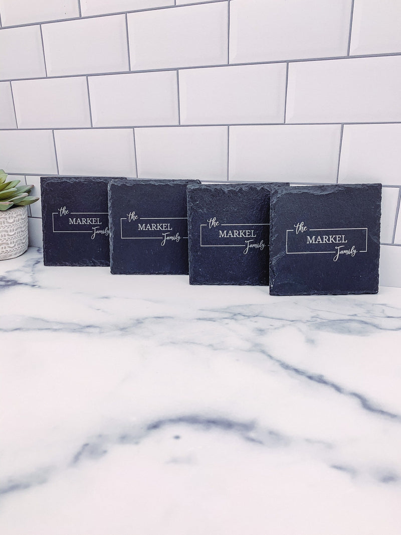 Set of 4 Personalized Family Square Slate Coasters | C004