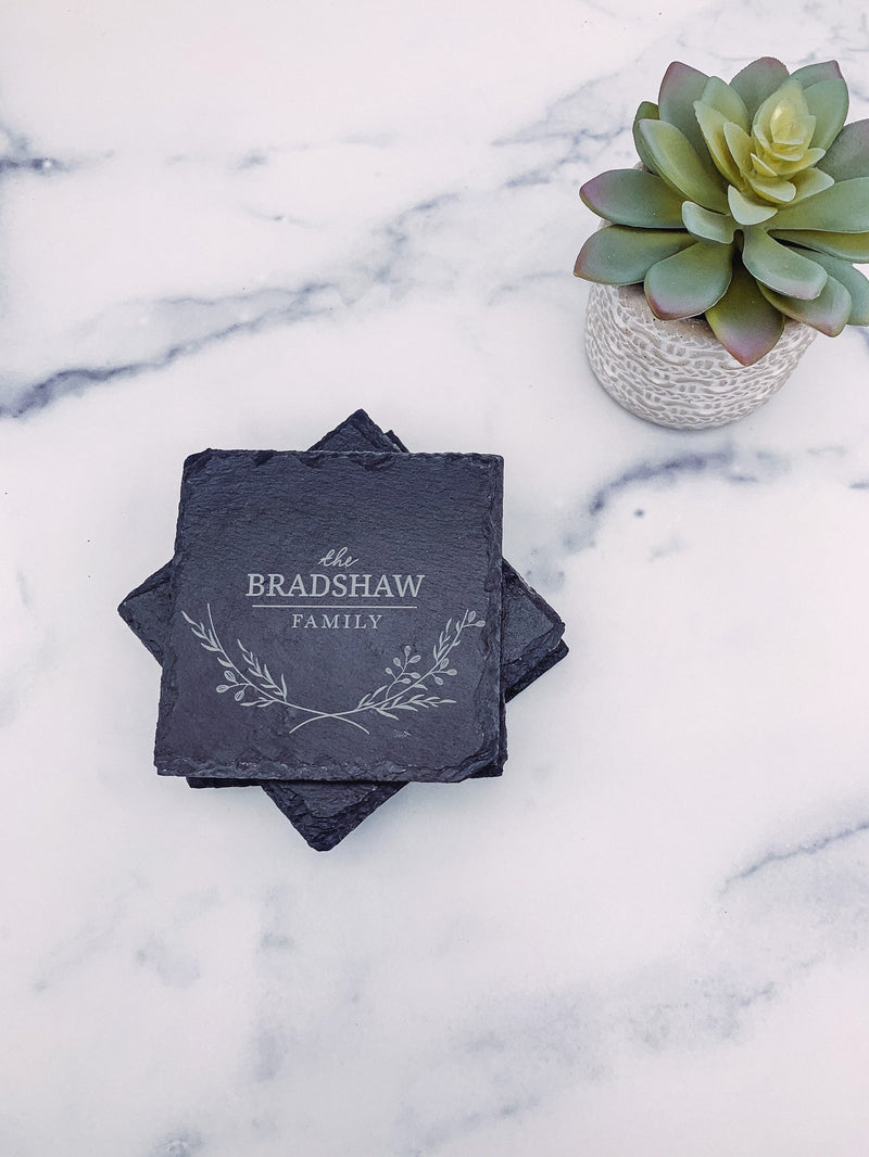 Set of 4 Personalized Family Square Slate Coasters | C005