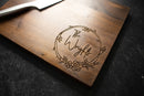 Floral Wreath Family Name Engraved Wood Cutting Board | 225