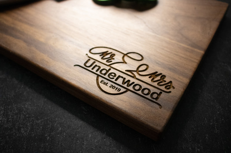 Mr. and Mrs. Personalized Engraved Wood Cutting Board | 228