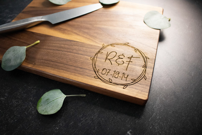 Floral Vine Initial Engraved Wooden Cheese Board | 224