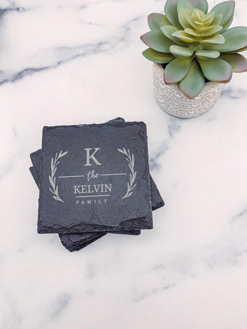 Set of 4 Personalized Family Square Slate Coasters | C002