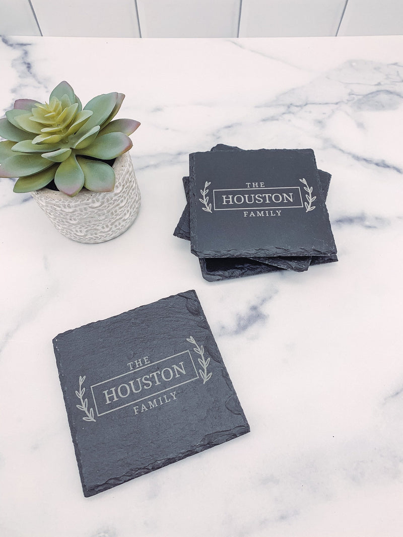 Set of 4 Personalized Family Square Slate Coasters | C001